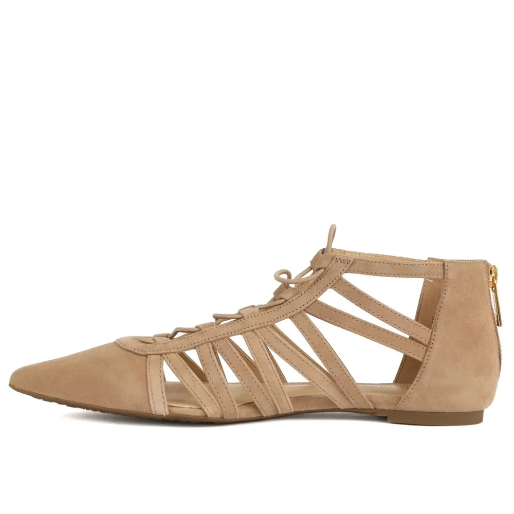 Michael Kors Clarissa Nude Suede Flat Sandals Leather Pointed Toe Slide Flats 8 - Picture 3 of 11